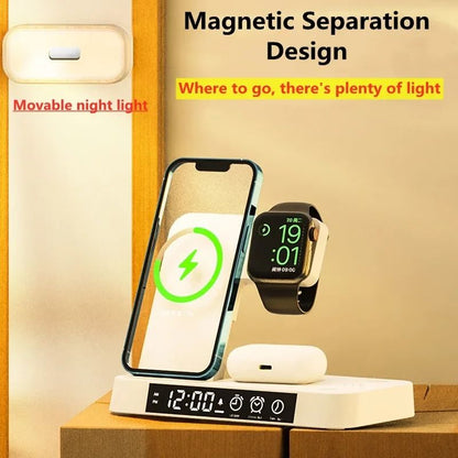 30W 3in1 Wireless Charging Stand Alarm Clock Night Light Station 2