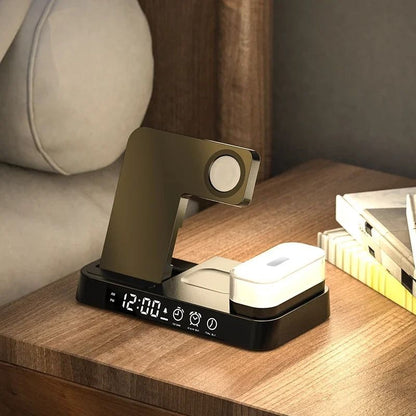 30W 3in1 Wireless Charging Stand Alarm Clock Night Light Station 3