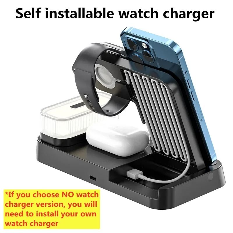 30W 3in1 Wireless Charging Stand Alarm Clock Night Light Station 5