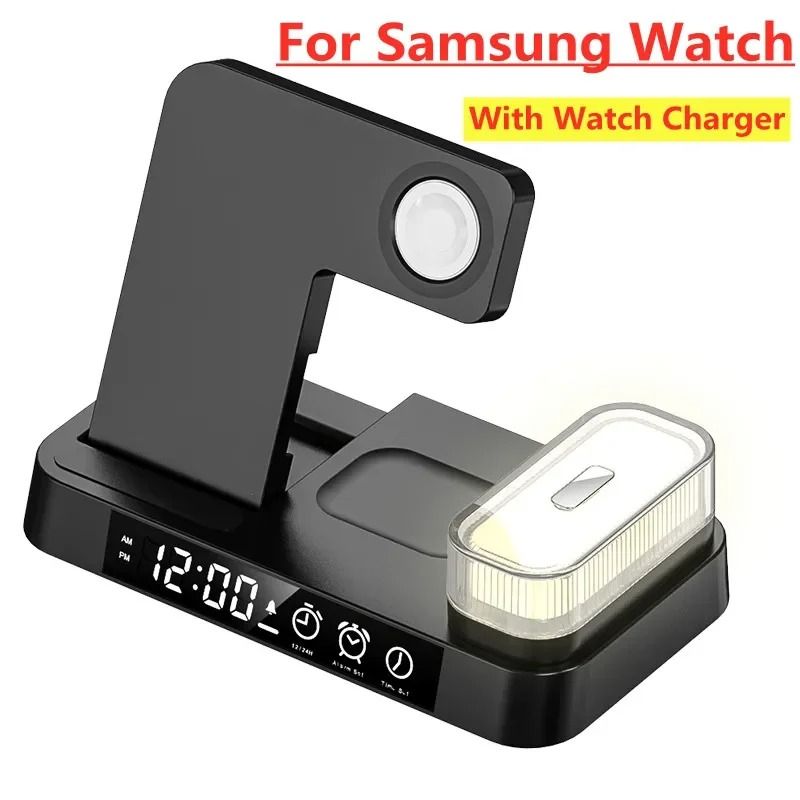 30W 3in1 Wireless Charging Stand Alarm Clock Night Light Station 6