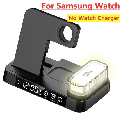 30W 3in1 Wireless Charging Stand Alarm Clock Night Light Station 8
