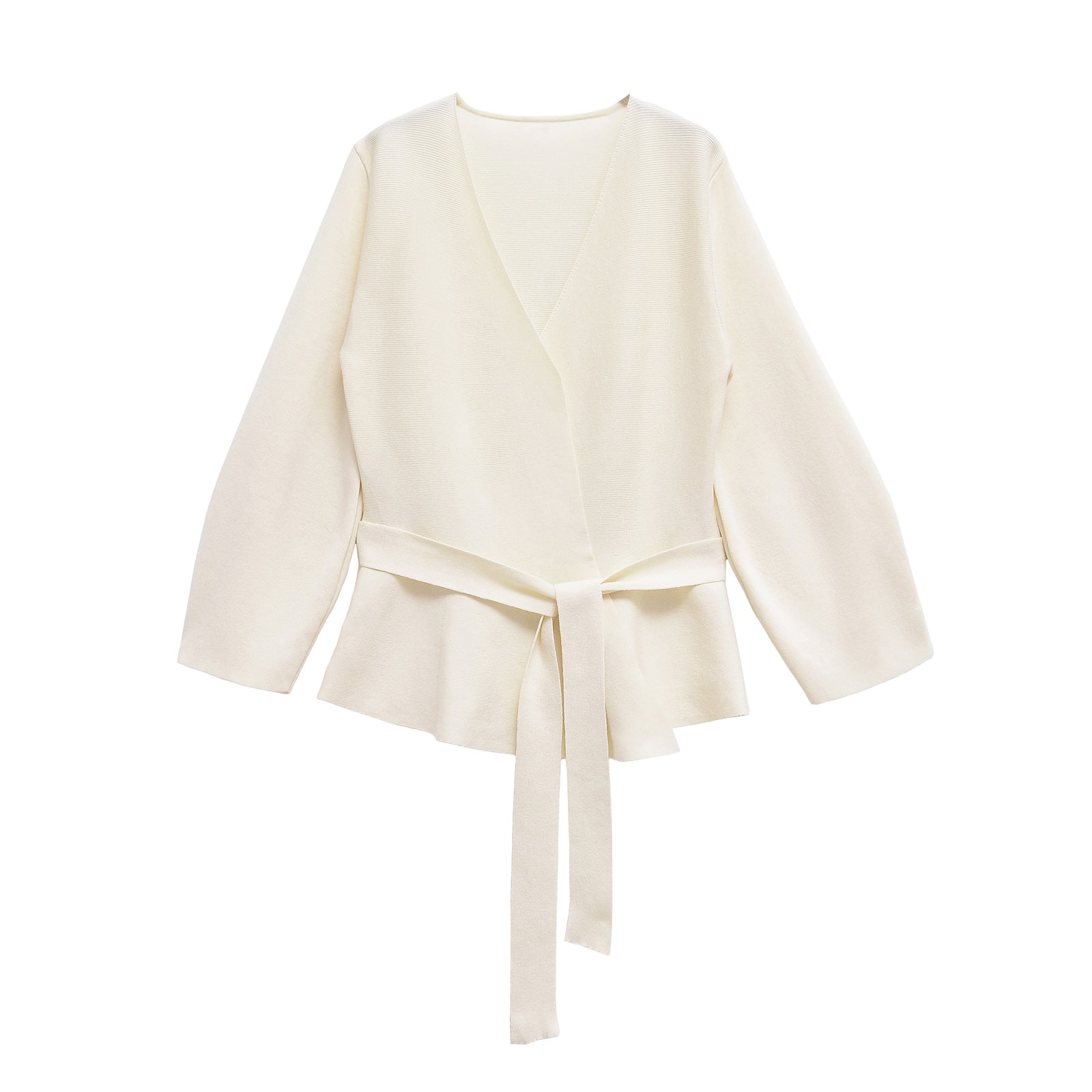 TRAFSHE Women's Knit Blazer with Belt, Retro V-Neck Long Sleeve Coat with Shoulder Pads, Versatile Spring and Fall Jacke