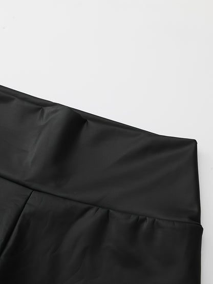 Sexy Slim Fit PU Leather Pants for Women, High Waisted Elastic Faux Leather Leggings, Casual Skinny Trousers