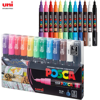 12 Color Set Uni Posca Markers PC-1M Extra Fine 0.7mm Paint Marker Pens Manga Ceramic Glass Graffiti Wood Fabric Metal