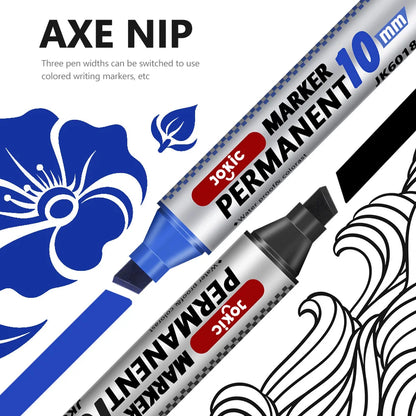 4 Color Permanent Marker Pens Set, Waterproof Ink, Fine and Broad 10mm Nib, Black Blue Red Green