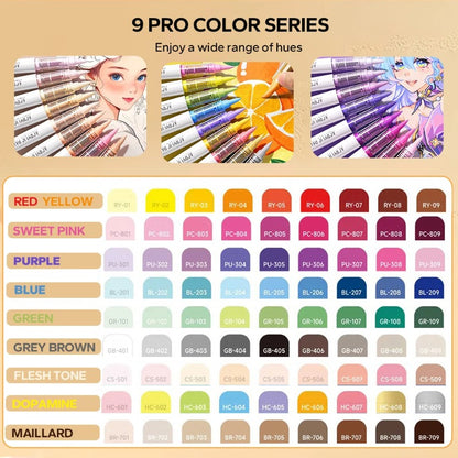 Pro Art Markers, 9pcs Set Acrylic Brush Markers for Painting, Drawing, Sketching with Premium Ink Control