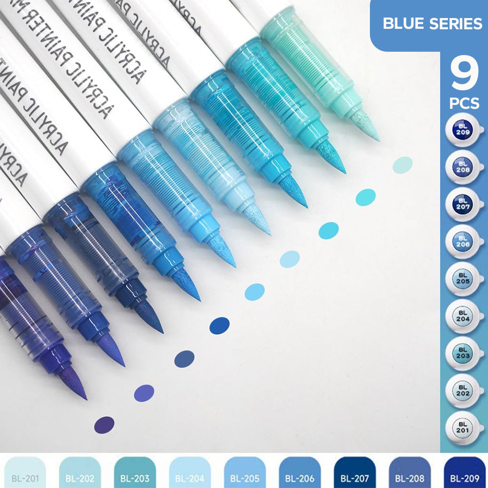 Pro Art Markers, 9pcs Set Acrylic Brush Markers for Painting, Drawing, Sketching with Premium Ink Control