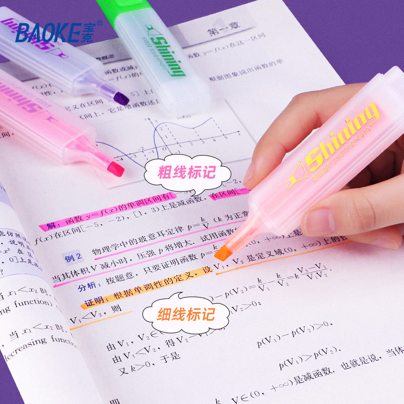 BAOKE MP4910 6 Color Highlighters, Chisel Tip, Quick Dry Fluorescent Ink, Note Taking, Studying, School Office Supplies
