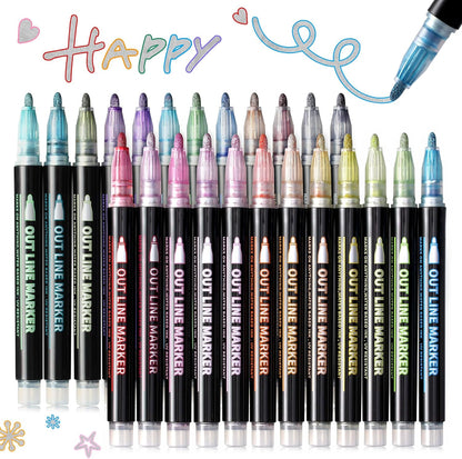 Metallic Highlighter Pens, 12 48 Colors Magic Glitter Drawing Markers, Quick Drying Water Based, Double Line Outline