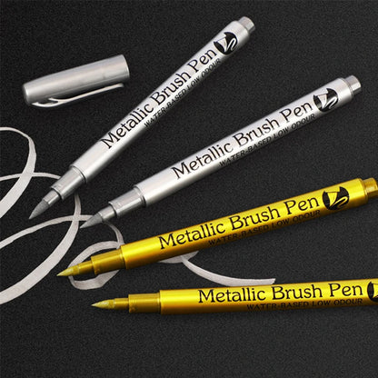Metallic Marker Pens Gold And Silver Permanent Art Markers Brush Tip For Manga Crafts Scrapbooking