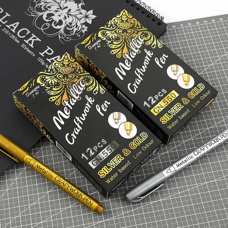 Metallic Marker Pens Gold And Silver Permanent Art Markers Brush Tip For Manga Crafts Scrapbooking