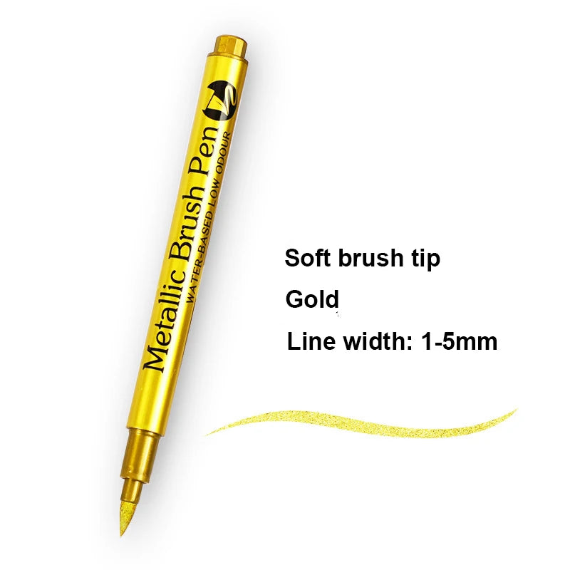 Metallic Marker Pens Gold And Silver Permanent Art Markers Brush Tip For Manga Crafts Scrapbooking