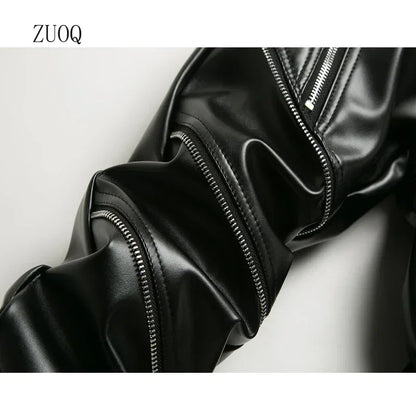 High Street Fashion PU Leather Pants for Men, New Winter Skinny Biker Motorcycle Trousers Male Stage Club Wear