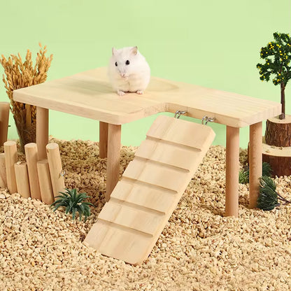 Hamster Wooden Ladder Platform Jumping Board Playground, Small Pet Stairs Toy, Hamster Climbing Toy for Mice Cage