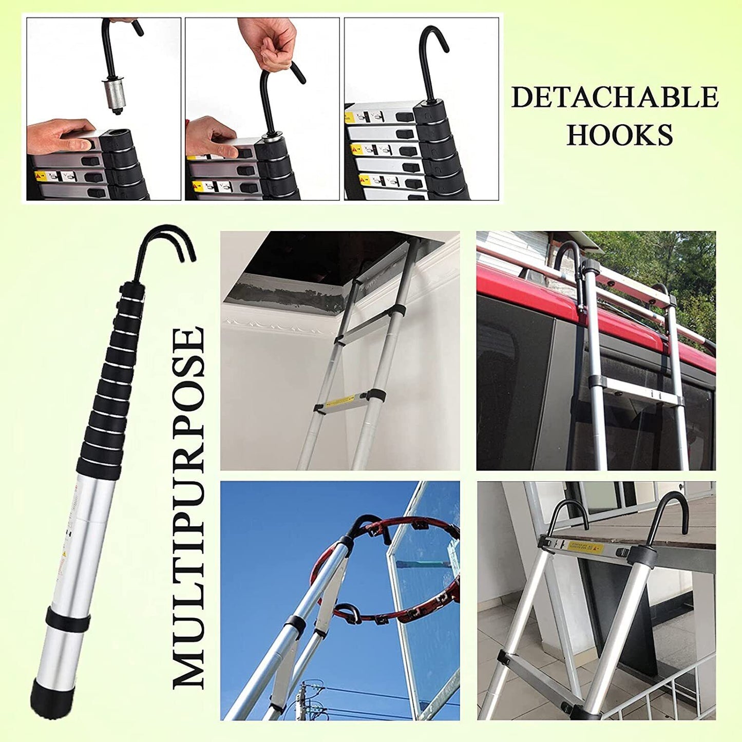 DayPlus Telescoping Stainless Steel Folding Ladder Extendable Portable Loft Ladder Max Load 4