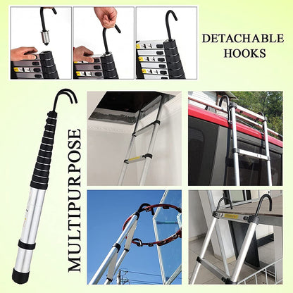 DayPlus Telescoping Stainless Steel Folding Ladder Extendable Portable Loft Ladder Max Load 4