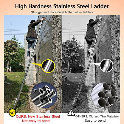 DayPlus Telescoping Stainless Steel Folding Ladder Extendable Portable Loft Ladder Max Load 1