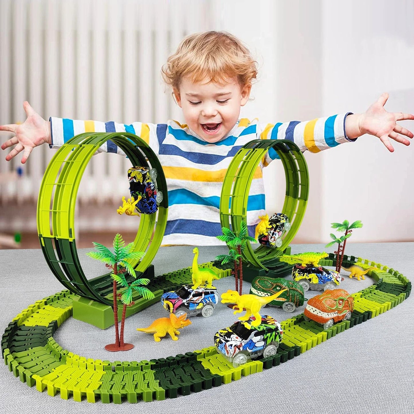 Electric Dinosaur Track Car With Flexible Railway And Educational Design 3