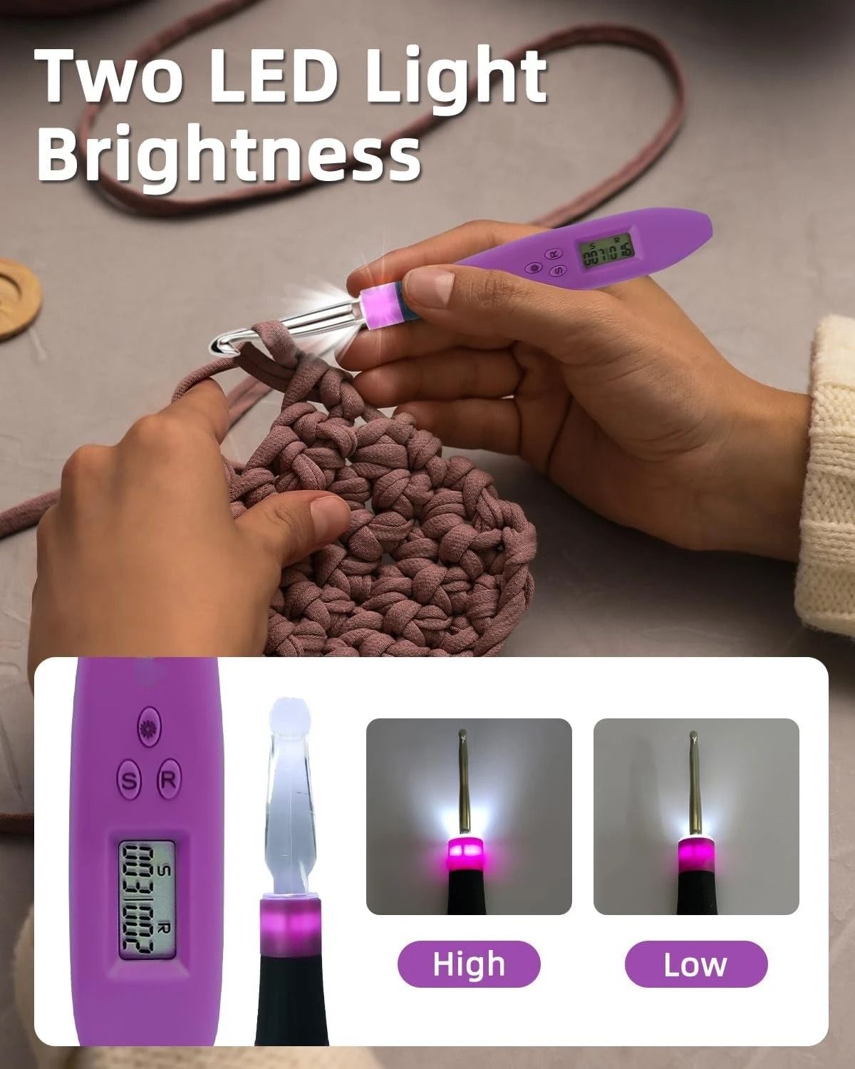 24pcs Lighted Crochet Hook Set With Counter Ergonomic Knitting Needles Kit For Beginners 2