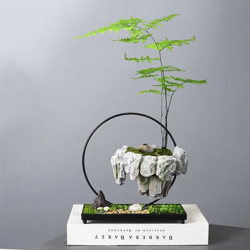 Creative Bamboo Succulent Pot With Floating Island Bonsai Design
