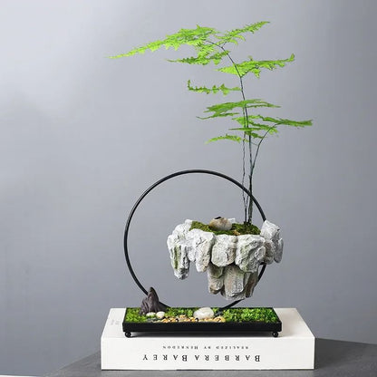 Creative Bamboo Succulent Pot With Floating Island Bonsai Design