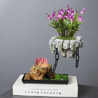Creative Bamboo Succulent Pot With Floating Island Bonsai Design 2