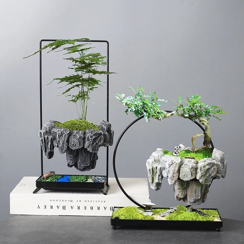 Creative Bamboo Succulent Pot With Floating Island Bonsai Design 3