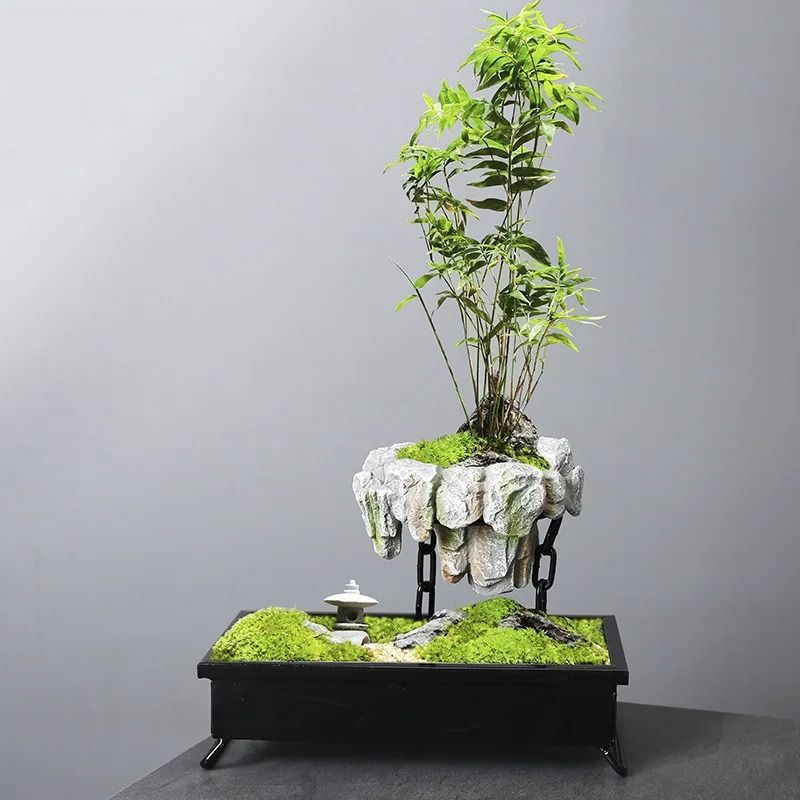 Creative Bamboo Succulent Pot With Floating Island Bonsai Design 4