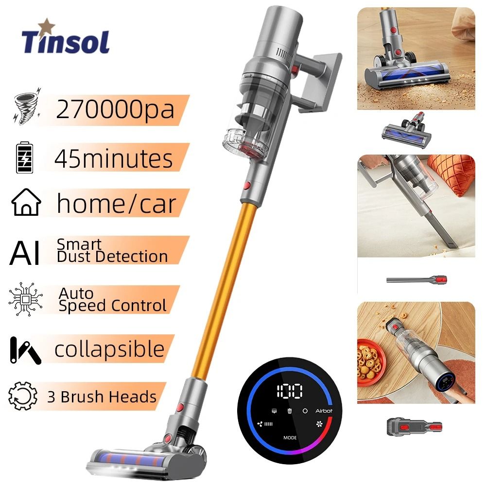 Cordless Handheld Vacuum Cleaner 27000Pa with Smart Dust Sensor and LED Touch Screen