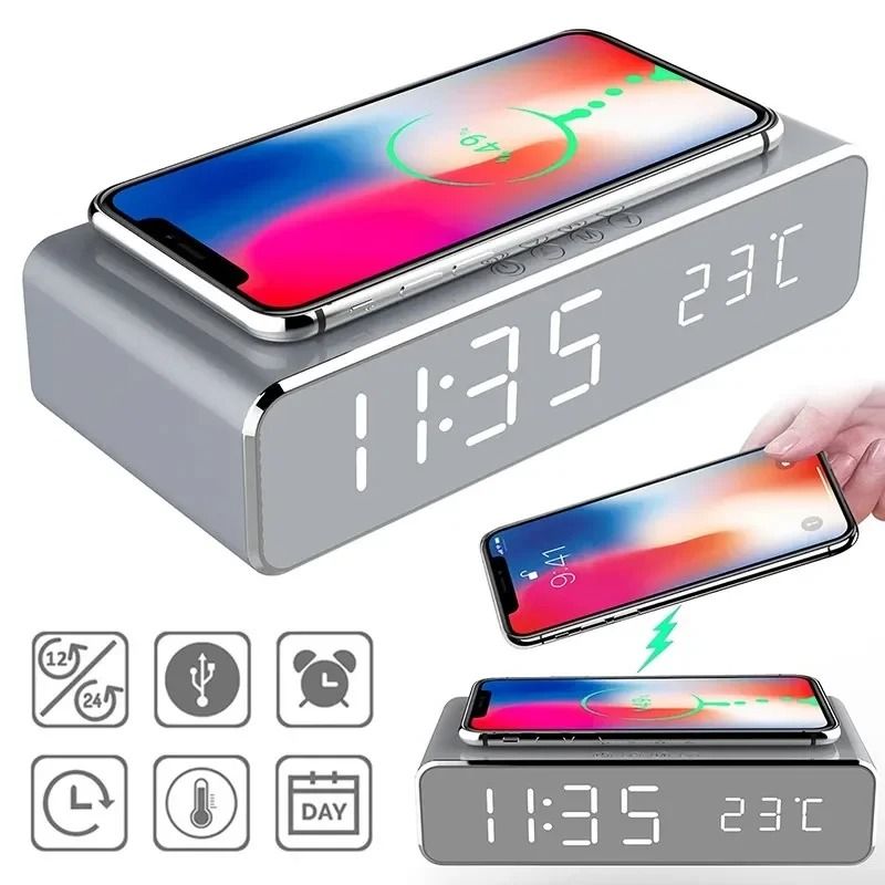 Wireless Charger Stand With Alarm Clock  LED Display 1