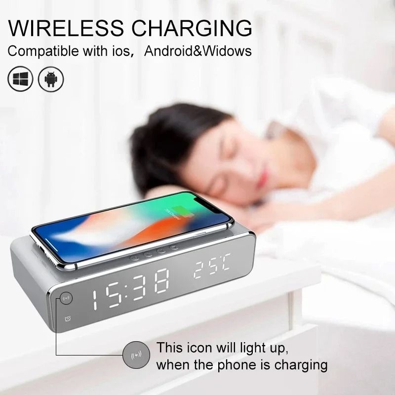 Wireless Charger Stand With Alarm Clock  LED Display 5