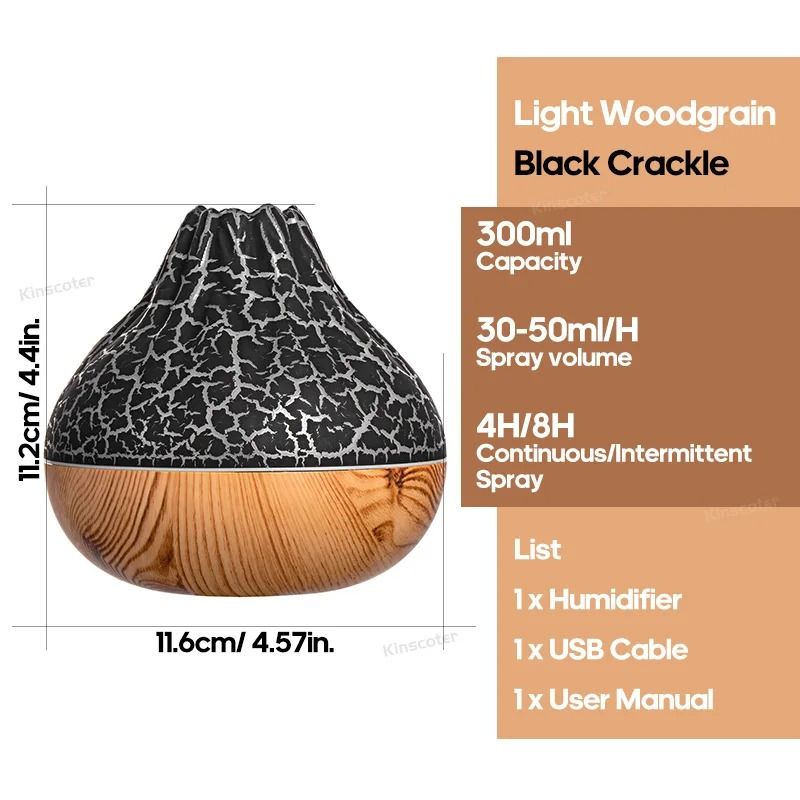300ml Volcano Air Humidifier With LED Night Light USB Mist Diffuser 6