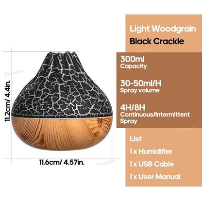 300ml Volcano Air Humidifier With LED Night Light USB Mist Diffuser 6