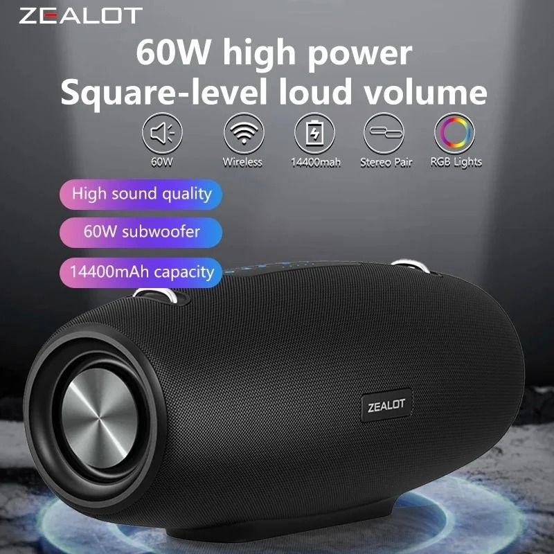 Zealot S67 Wireless Bluetooth Speaker with Shoulder Strap Waterproof Portable Outdoor Speaker 40H Playtime