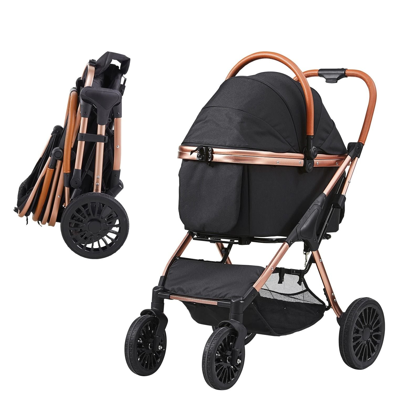 Foldable Pet Stroller with Brakes and Detachable Carrier for Small to Medium Dogs up to 66 lbs