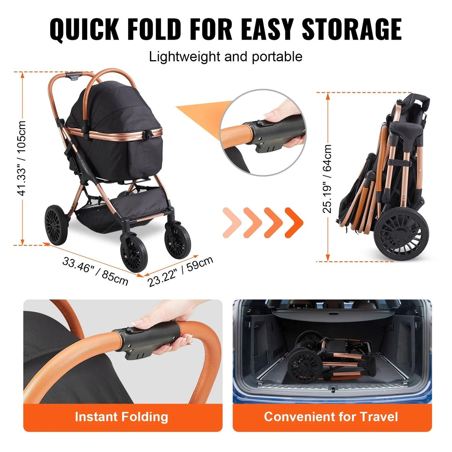 Foldable Pet Stroller With Brakes And Detachable Carrier For Small To Medium Dogs Up To 66 Lbs 4