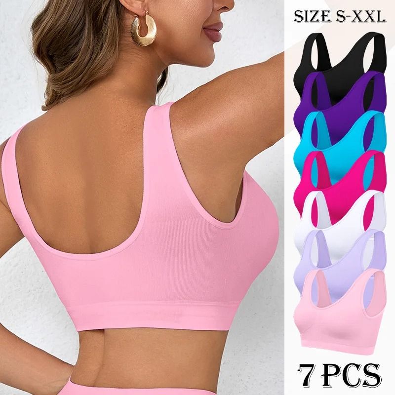 7 Pack Solid Seamless Bras Women Lightweight Soft Stretch Comfort Fit 6