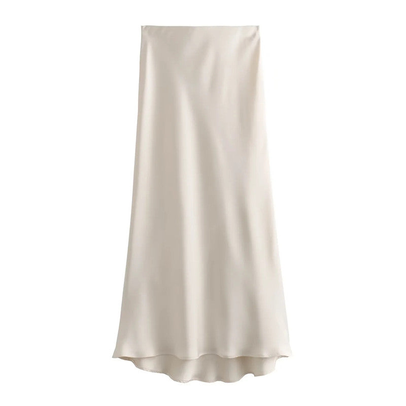 Elegant Satin Skirt for Women, High Waist Long Midi Skirt, Office Black Skirt, Summer 2025 Fashion