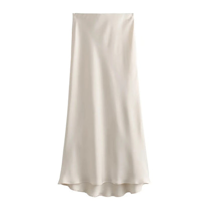 Elegant Satin Skirt for Women, High Waist Long Midi Skirt, Office Black Skirt, Summer 2025 Fashion