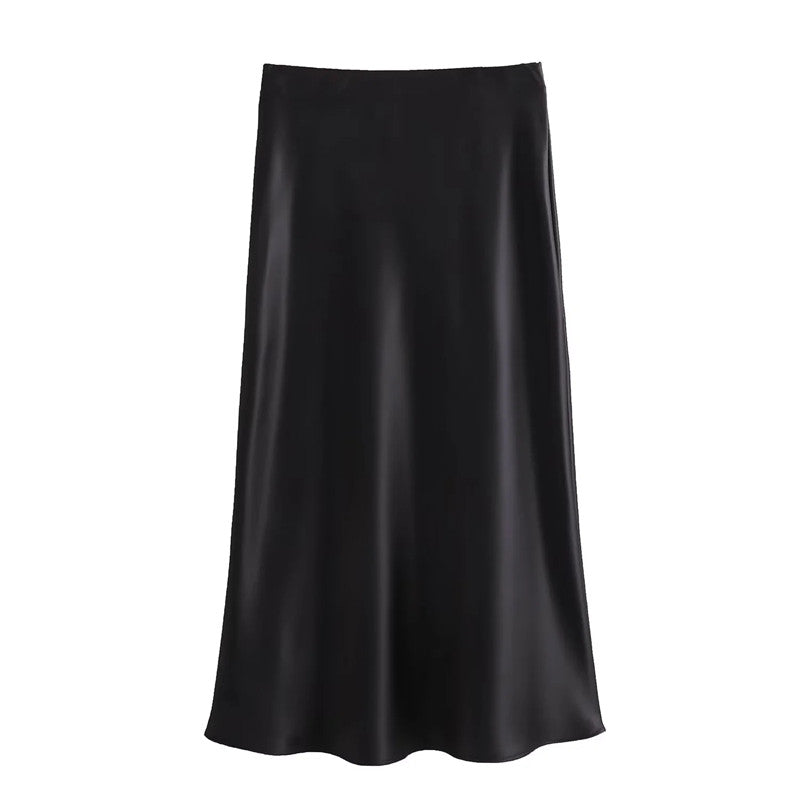 Elegant Satin Skirt for Women, High Waist Long Midi Skirt, Office Black Skirt, Summer 2025 Fashion