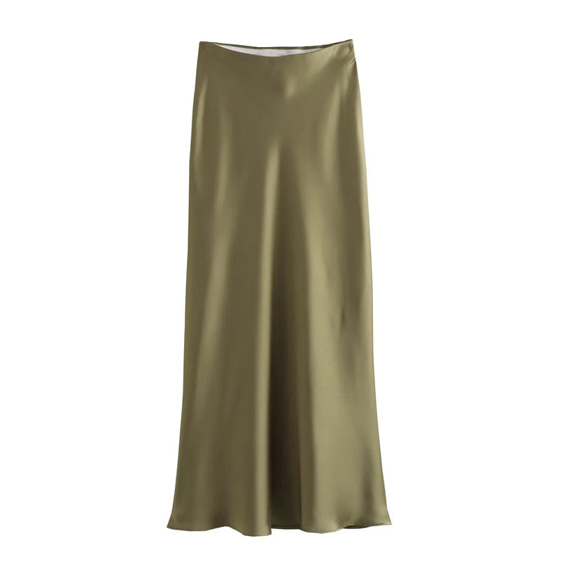Elegant Satin Skirt for Women, High Waist Long Midi Skirt, Office Black Skirt, Summer 2025 Fashion