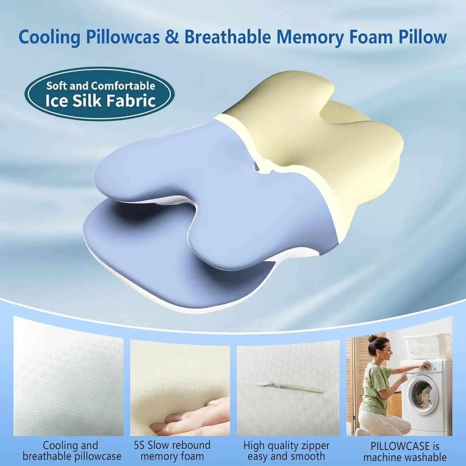 Memory Foam Ergonomic Cervical Pillow Ice Silk Adjustable Neck Support 2