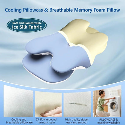Memory Foam Ergonomic Cervical Pillow Ice Silk Adjustable Neck Support 2