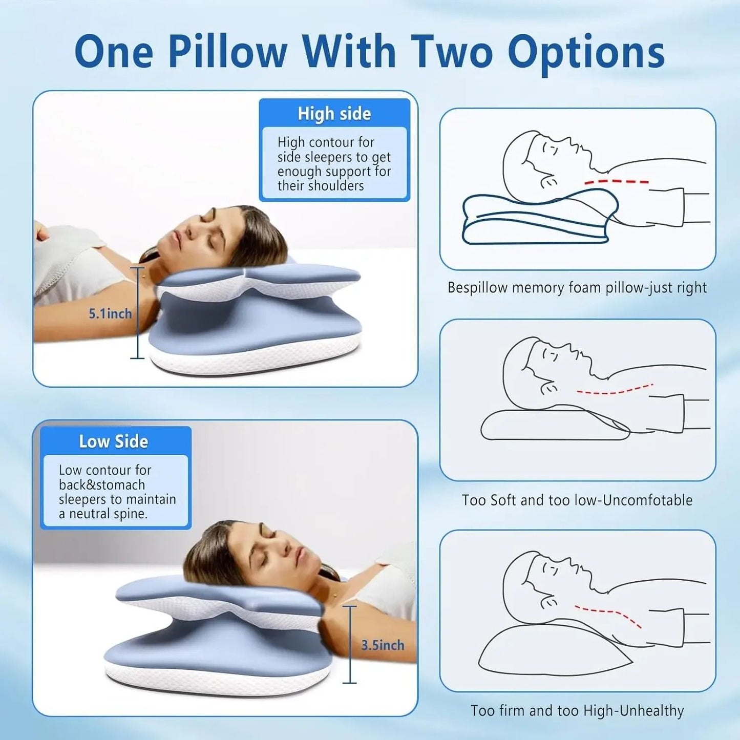 Memory Foam Ergonomic Cervical Pillow Ice Silk Adjustable Neck Support 3
