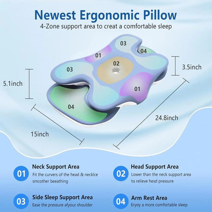 Memory Foam Ergonomic Cervical Pillow Ice Silk Adjustable Neck Support 4