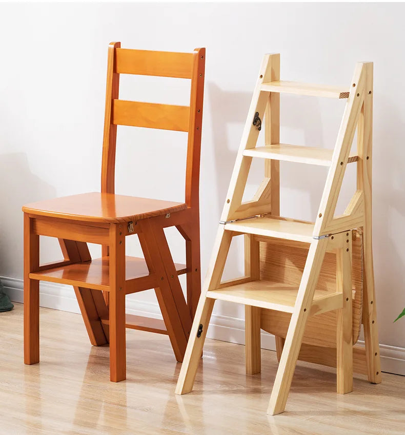 Household Solid Wood Ladder Chair Folding Stool Dual-use Indoor Climbing Pedal Multi-function Step Chair