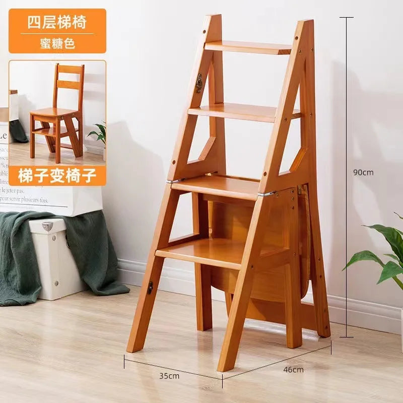Household Solid Wood Ladder Chair Folding Stool Dualuse Indoor Climbing Pedal Multifunction Step Ch 1