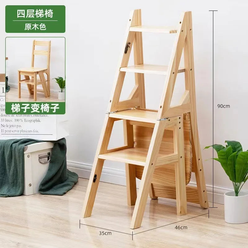Household Solid Wood Ladder Chair Folding Stool Dualuse Indoor Climbing Pedal Multifunction Step Ch 2