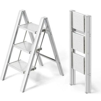 Folding Aluminum Step Ladder with Wide Rungs, Portable Lightweight Ladder, Non-Slip Feet Stepping Ladder