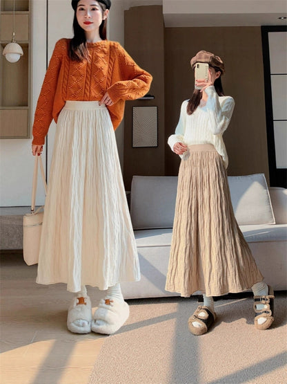 2025 New Korean Design, High Waist Skirt, Autumn Winter Female Skirt, Warm Thick Knitted Wool Long Skirt
